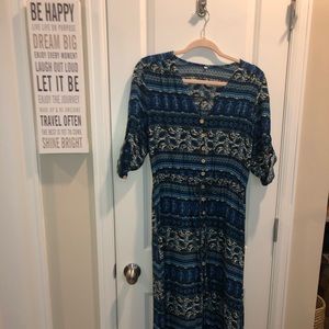 Long boho, button up dress.